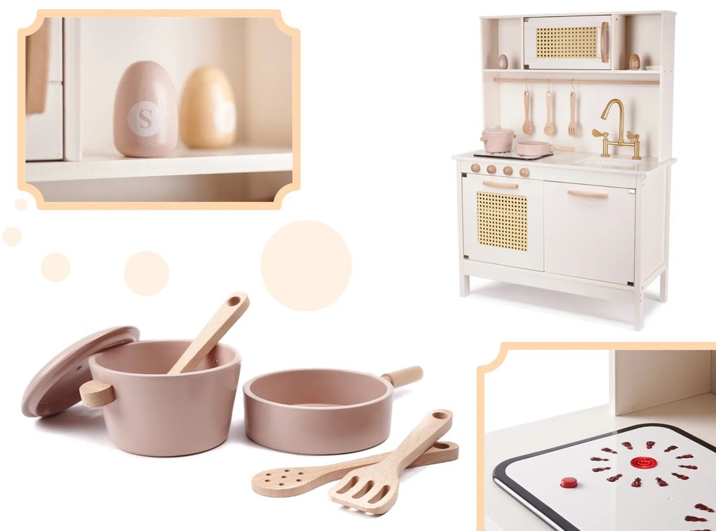KIK Detská drevená retro kuchynka z MDF s doplnkami BOHO
