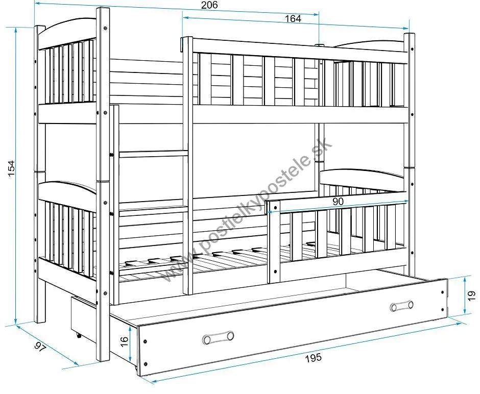 Poschodová posteľ KUBO - 200x90cm - Biela - Modrá
