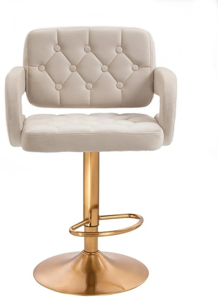LuxuryForm DESIGN Barová stolička ADRIA VELUR na zlatom tanieri - krémová
