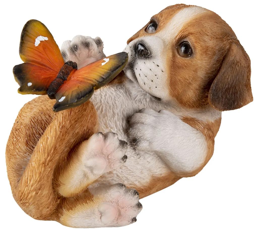 Dekoratívne soška psíka s oranžovým motýlikom - 14 * 9 * 10 cm