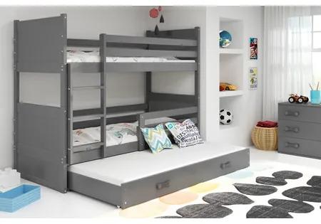 Detská poschodová posteľ s výsuvnou posteľou RICO 190x80 cm Ružová Borovica