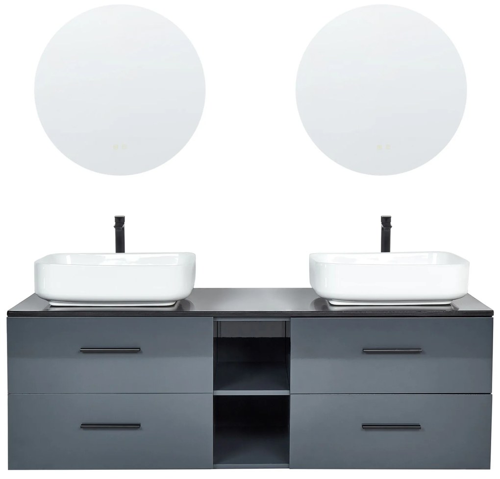 Súprava kúpeľňového nábytku s 2 umývadlami a zrkadlami sivá PILAR Beliani