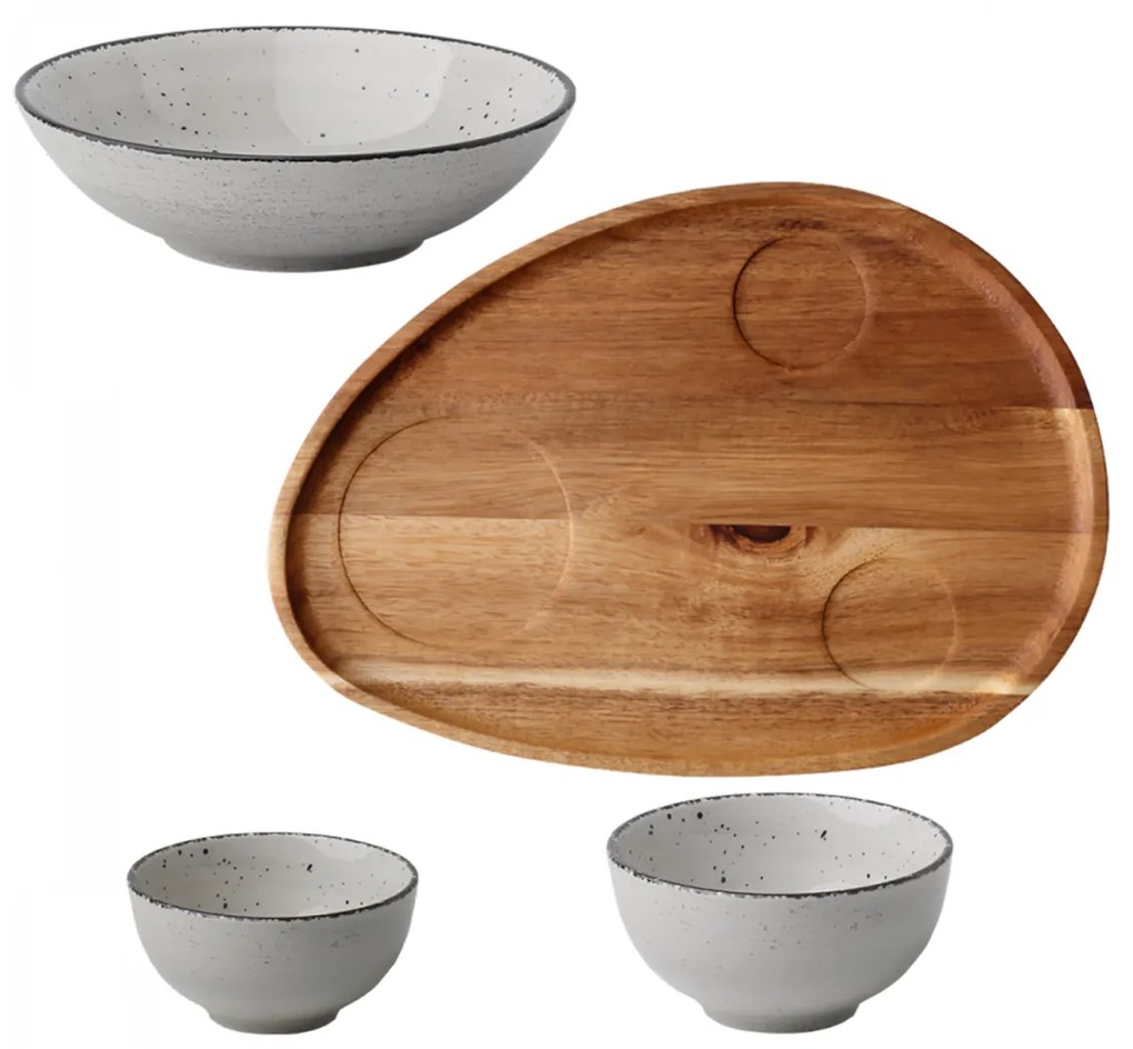 Set Flowl - Misky Gaya Atelier sivé fŕkané + Podnos Triangle Agát - 453094