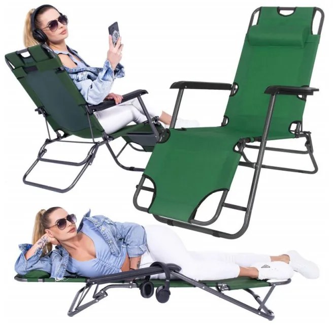 SPRINGOS Záhradné polohovacie kreslo SPRINGOS RELAX zelené