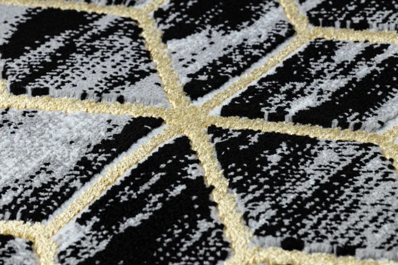 Dywany Łuszczów, Koberec behúň Gloss 409A 82 3D cubes black/gold/grey, 80x200, čierna, obývacia izba