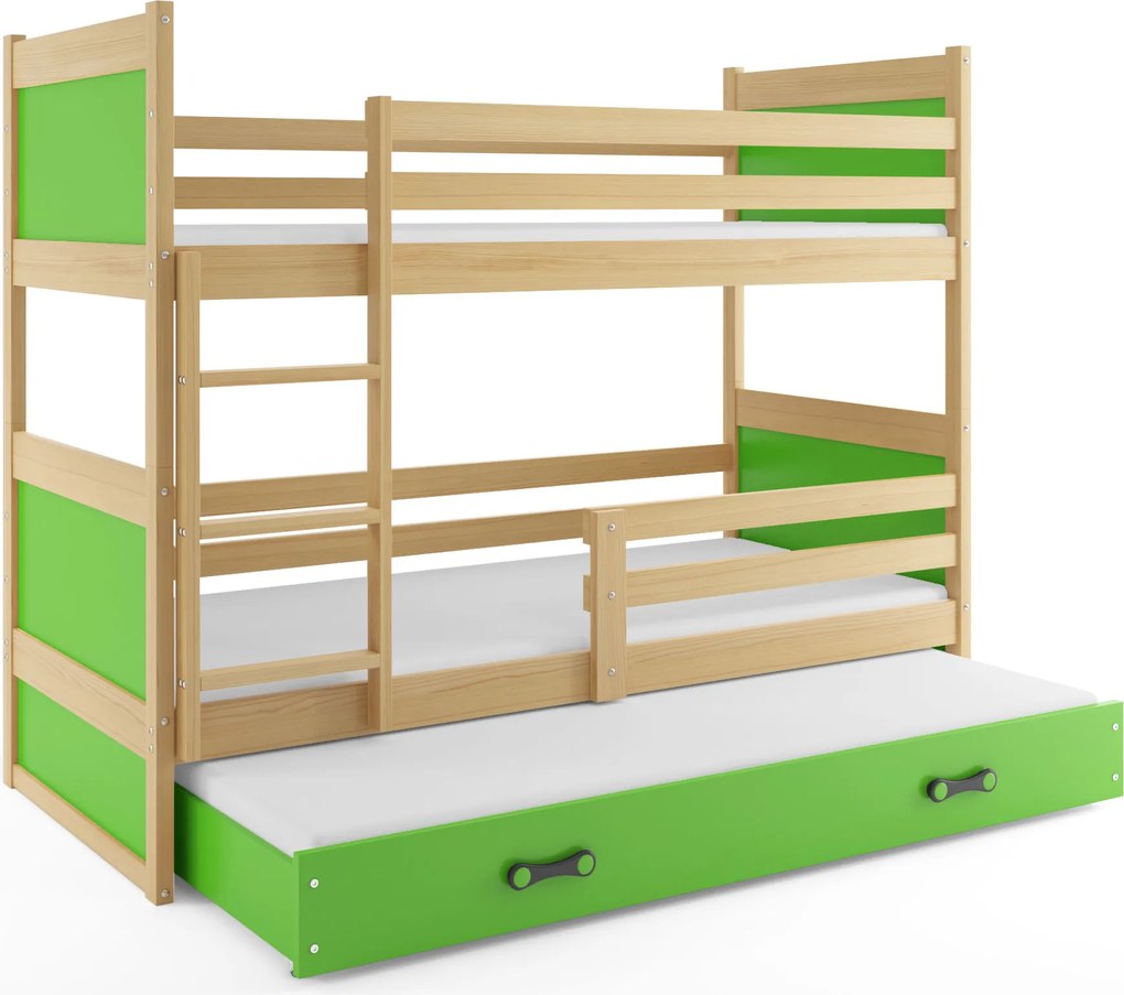 Poschodová posteľ s prístelkou RICO 3 200x90 Borovica - Zelená