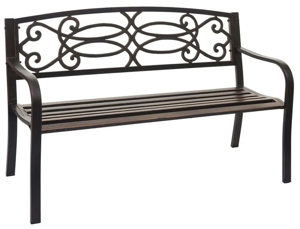 Záhradná lavička HWC-F44, 2-miestna oceľ s práškovým nástrekom - vintage bronz