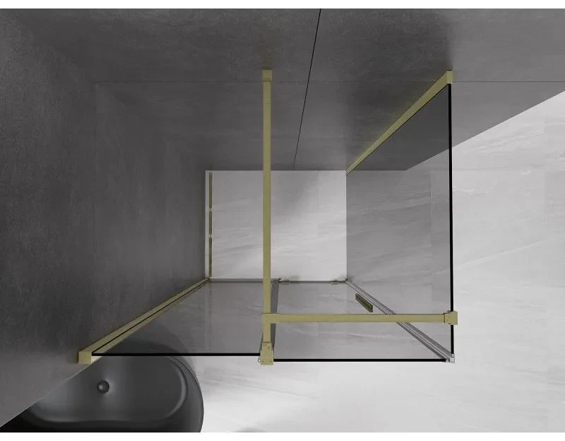Mexen Velar, sprchový kút s posuvnými dverami 100 x 70 cm, 8mm šedé sklo, zlatá matná, 871-100-070-41-55