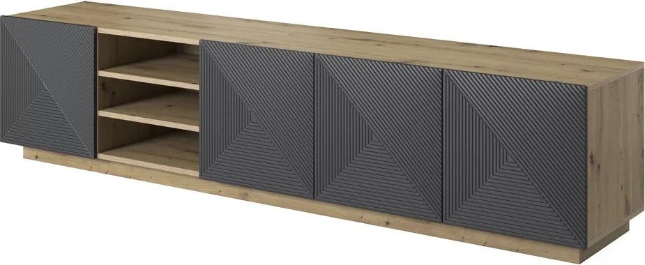 RTV skrinka Asha 200 cm s ryhovaným čelom - artisan / rivier stone mat