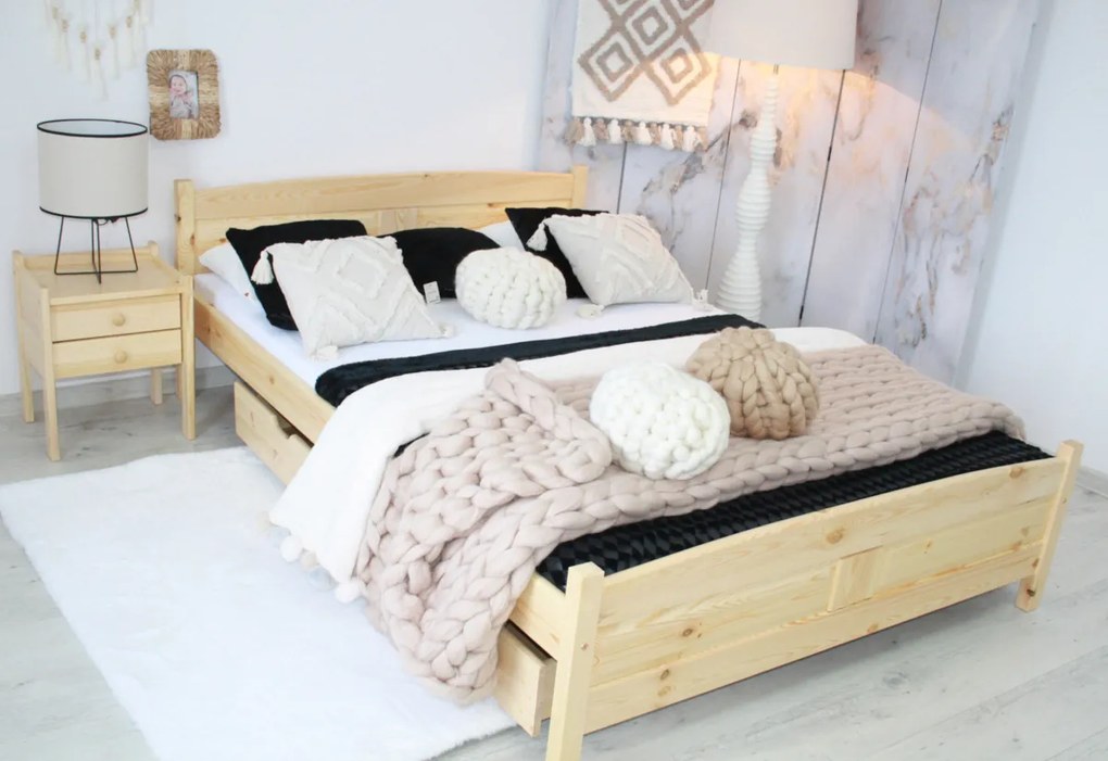 Vyvýšená posteľ ANGEL + matrac + rošt ZADARMO, 120x200 cm, prírodný-lak