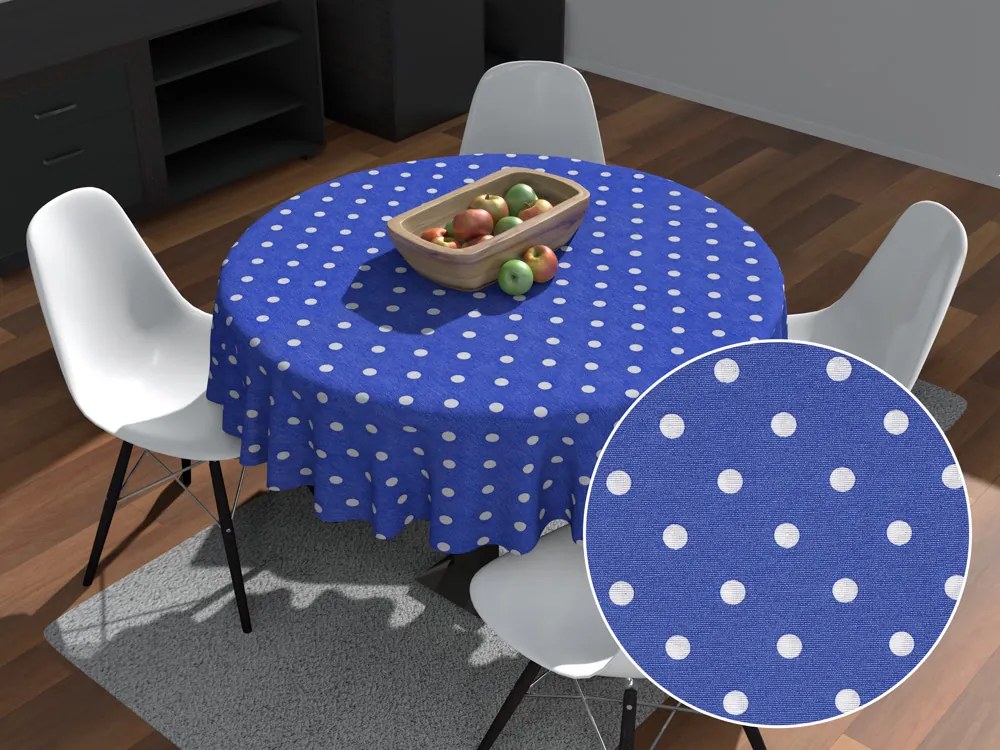Biante Dekoračný okrúhly obrus Leona LN-022 Biele bodky na sýto modrom Ø 110 cm