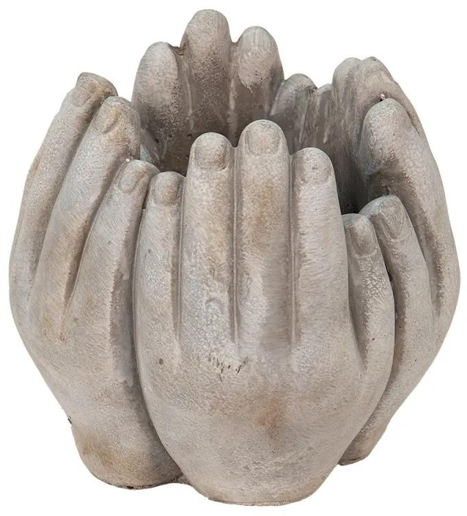 Béžovo-šedý cementový kvetináč priložených rúk Hania S - 15*15*17 cm