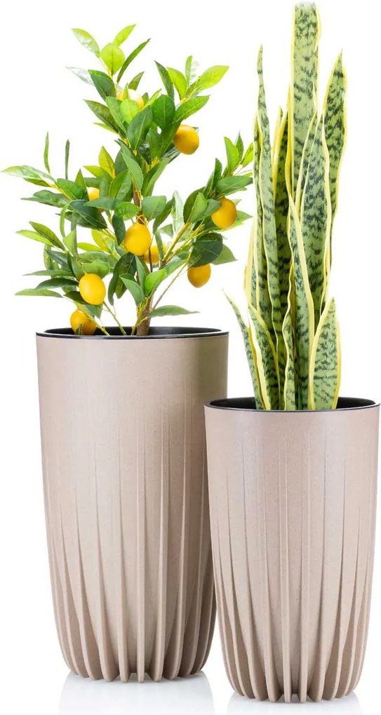 PLASTOVÝ KVETINÁČ STRIPPED ECO 51X30 CM BÉŽOVÁ