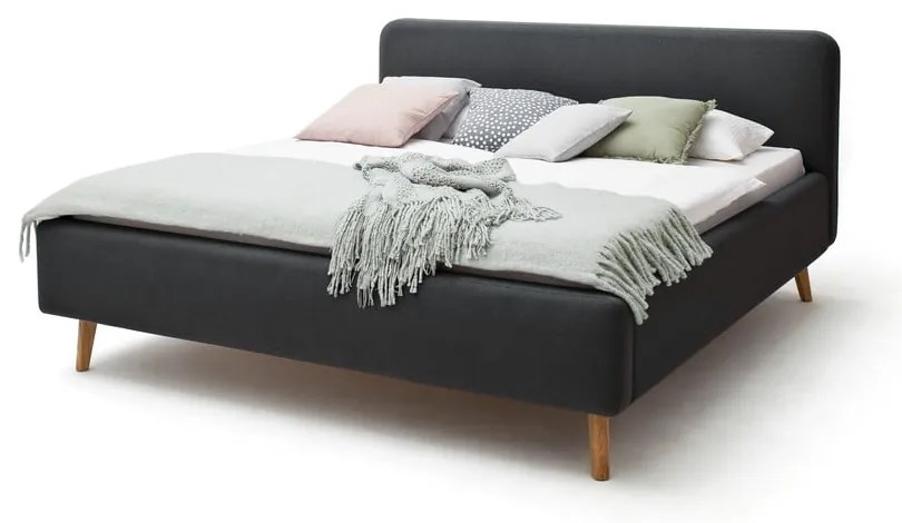Antracitová čalúnená dvojlôžková posteľ s úložným priestorom s roštom 180x200 cm Mattis – Meise Möbel