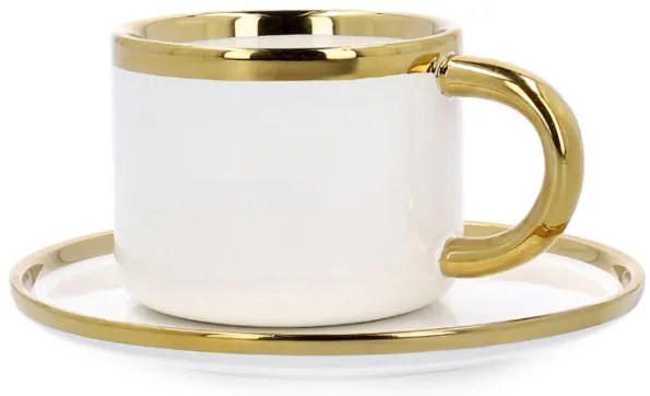 Šálka SINNES s podšálkou a lyžičkou, biela / zlatá 806563 200 ml