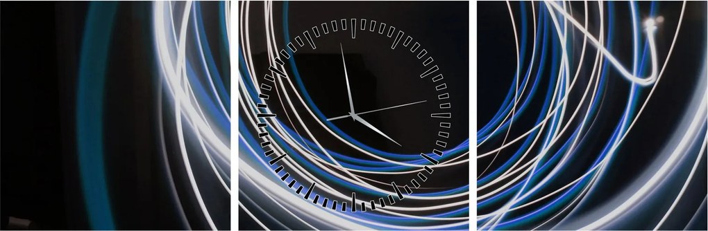 Obraz modrých liniek (s hodinami) (90x30 cm)