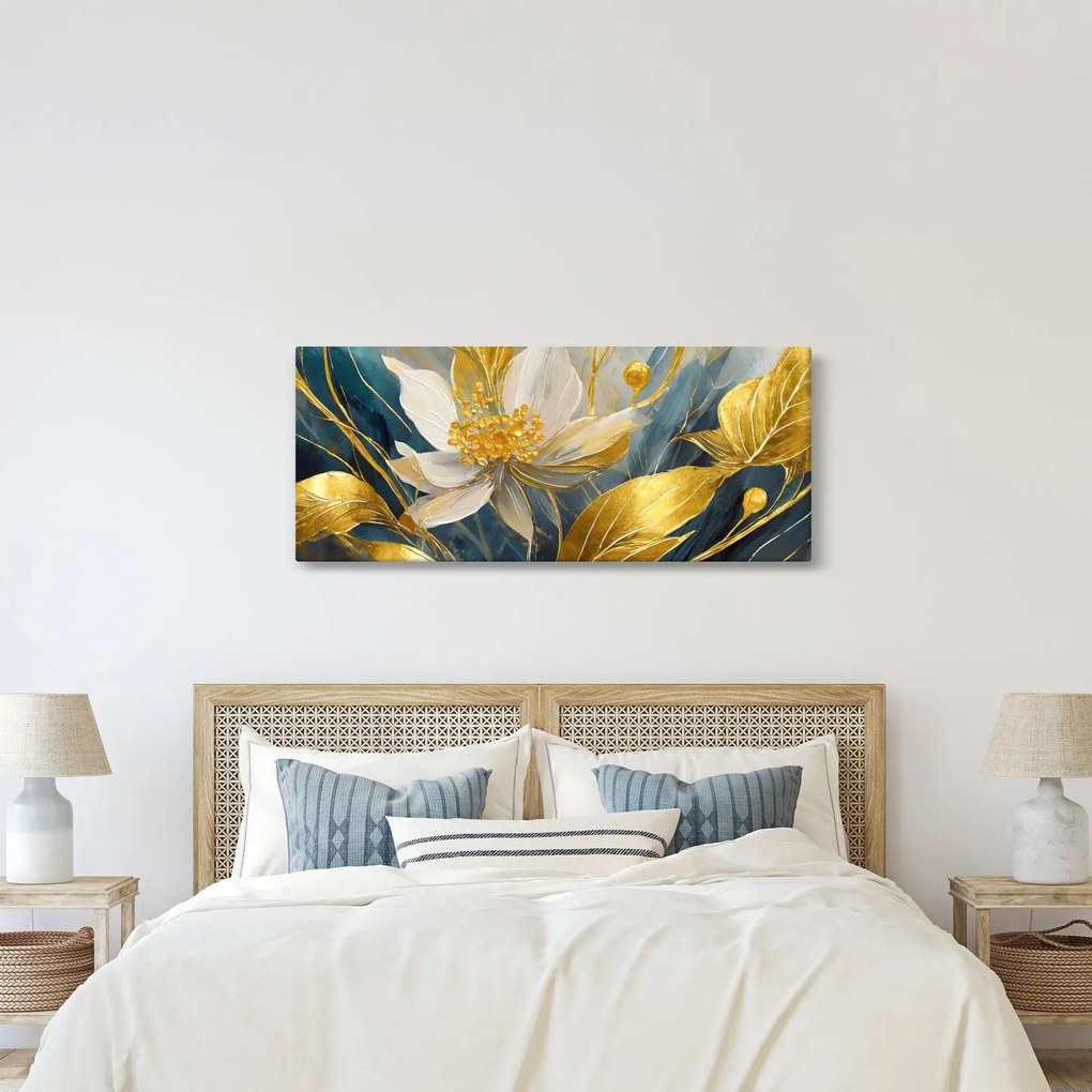 Obraz - Maľba zlatých kvetov (120x50 cm)