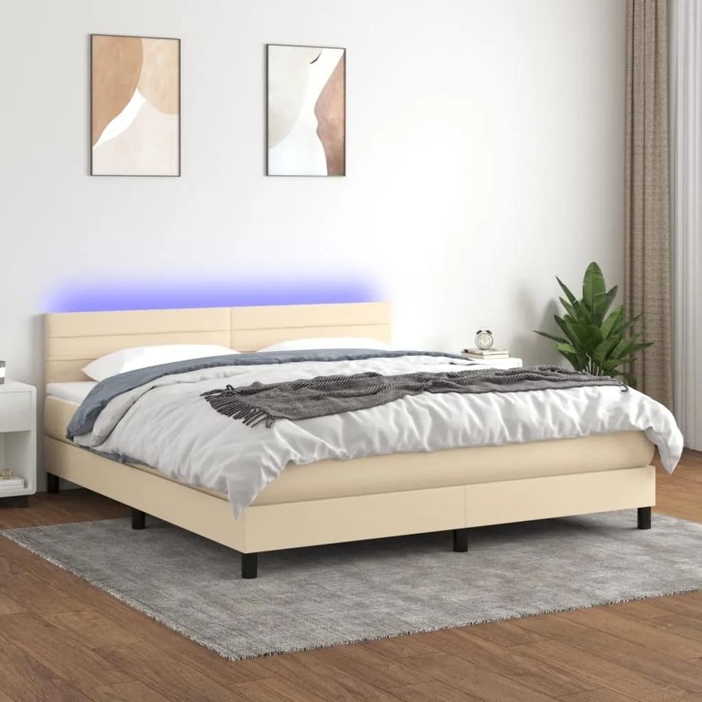 Posteľ boxsping s matracom a LED krémová 160x200 cm látka 3133250