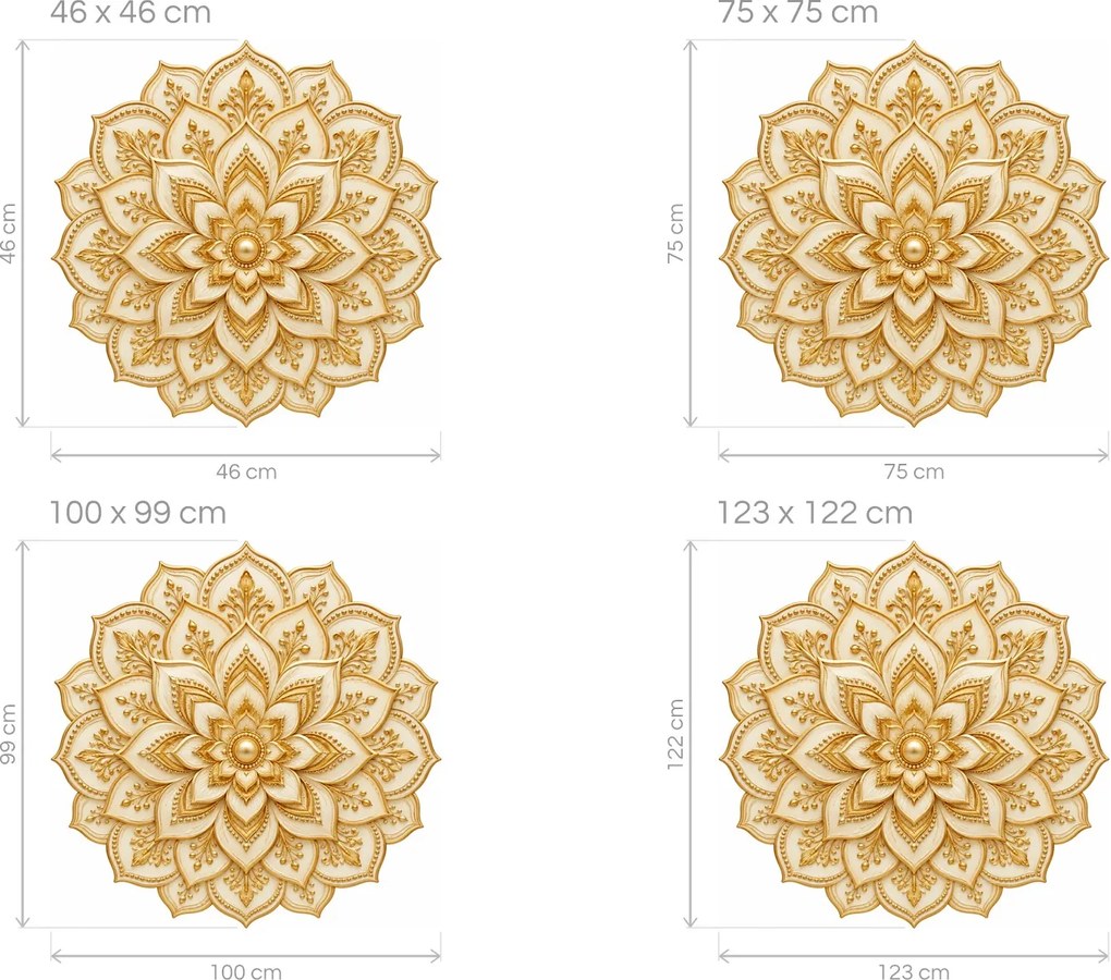 Zlatá lotosová mandala elegantná textilná prelepiteľná nálepka na stenu hárok 75 x 75 cm