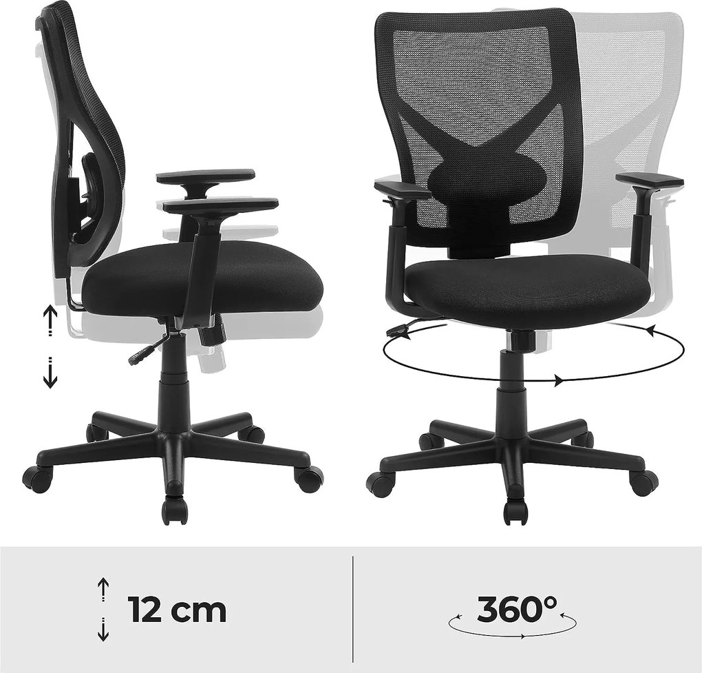 Ergonomická kancelárska stolička, otočná stolička, čierna