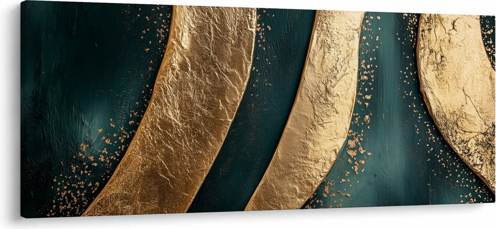 Obraz - Zelená abstrakcia so zlatom I. (120x50 cm)