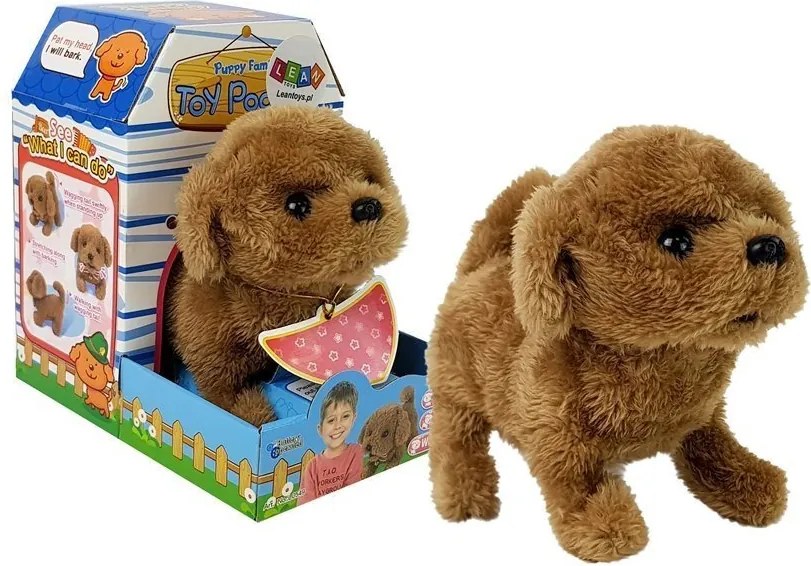 LEAN Toys Interaktívny psík na batérie hnedý chodí, vrtí chvostom, zvuky