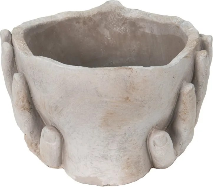 Béžovo-šedý cementový kvetináč ruky podopierajúce tvár - 18*18*13 cm