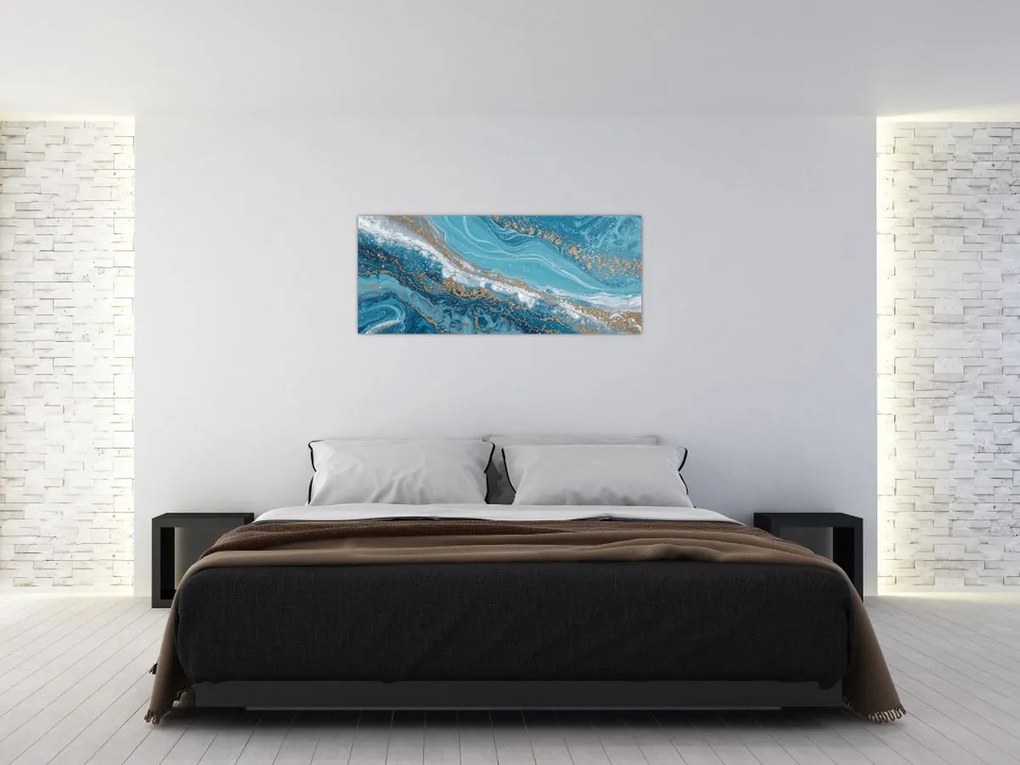 Obraz - Bledomodrý mramor so zlatom I. (120x50 cm)