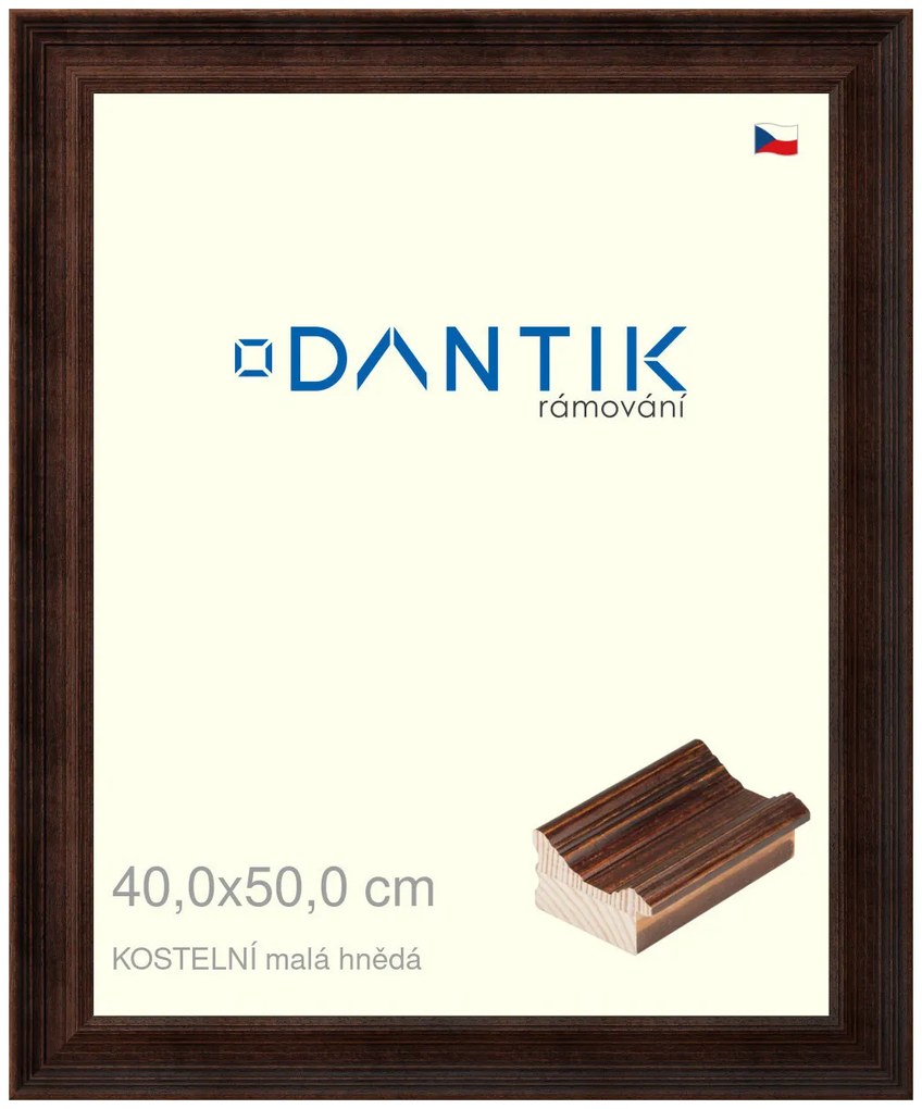 DANTIK rám na obraz 40x50 | KOSTELNÍ malá hnědá (Sklo Čiré)