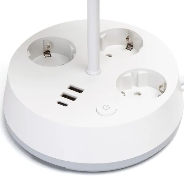 Aigostar - Stolná lampa so zásuvkami a USB portami 1xE27/60W/230V biela