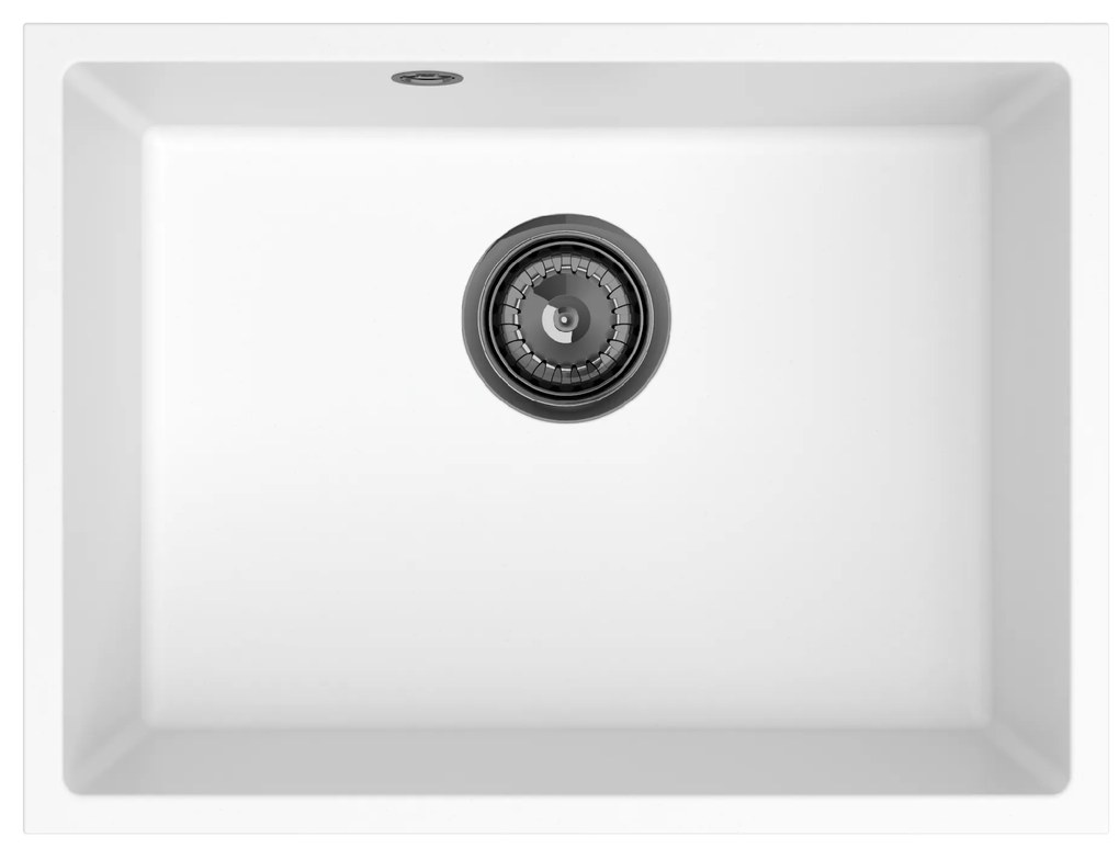 Sink Quality Crypton 60, kuchynský granitový drez 535x400x205 mm + zlatý sifón, biela, SKQ-CRY.W.1KBO.60.XG