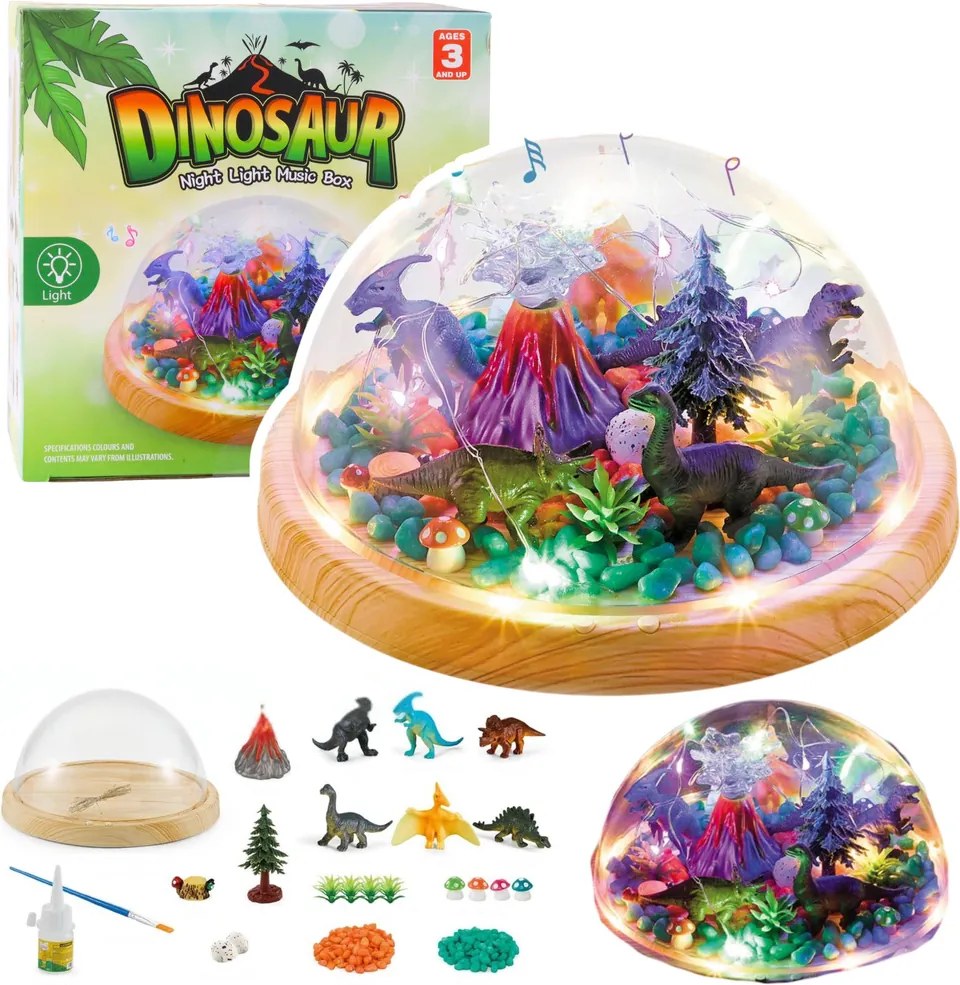 LEAN Toys Dinosaur Terárium Kreatívna súprava Nočné svetlo Dome Zvuky DIY