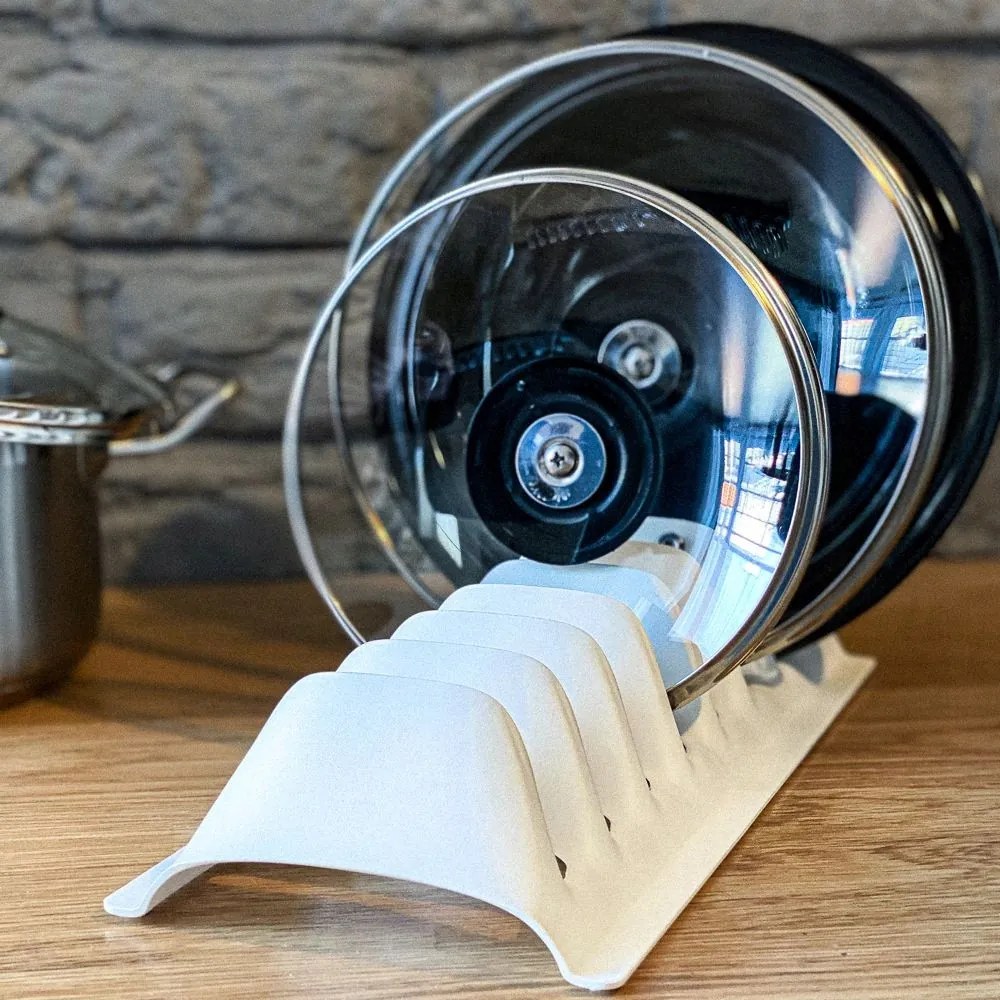 ALTOM Držiak, stojan na pokrievky, taniere, veká - 7 pozícií, plastový - biely