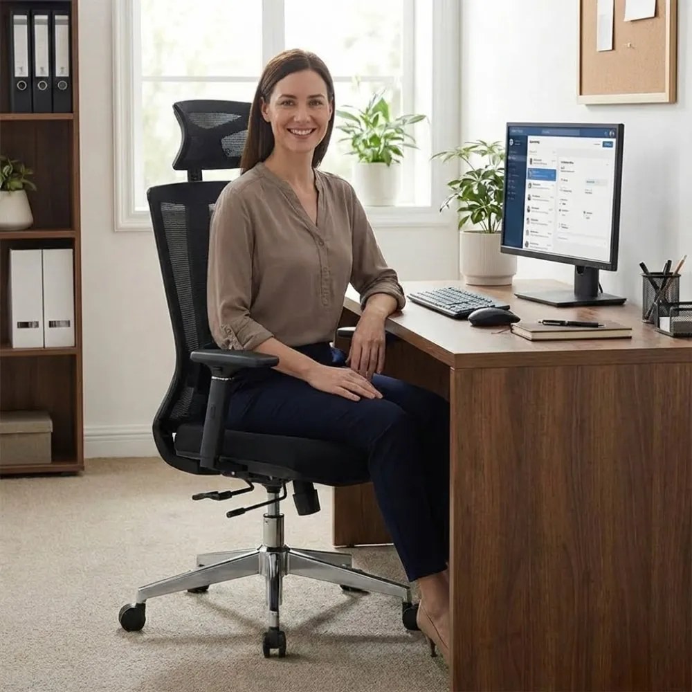 Kancelárska ergonomická stolička Neoseat SABRINA — sieť / látka, čierna, nosnosť 150 kg