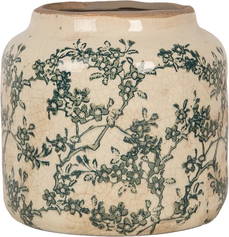 Planter ? 15x14 Cm Beige Ceramic Flowers - Home deco