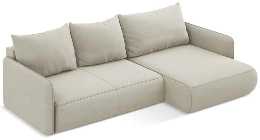 Krémovobiela rozkladacia/s úložným priestorom rohová pohovka (pravý roh) Nanea – Makamii