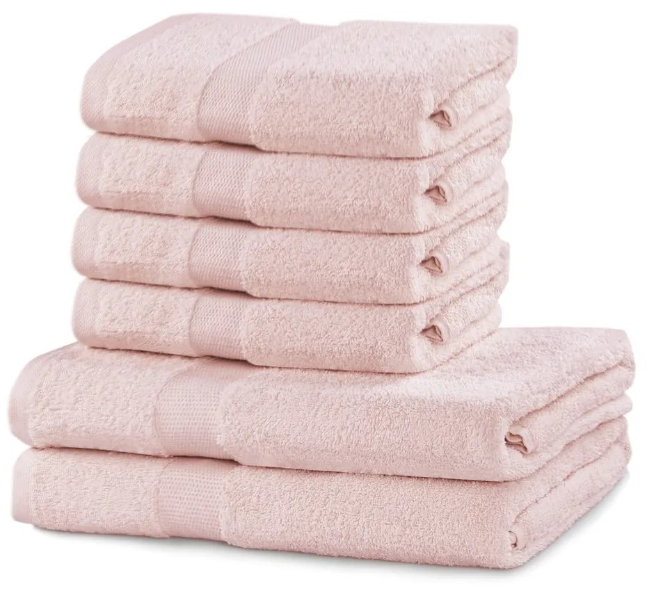 Set 2 ružových osušiek a 4 uterákov DecoKing Marina
