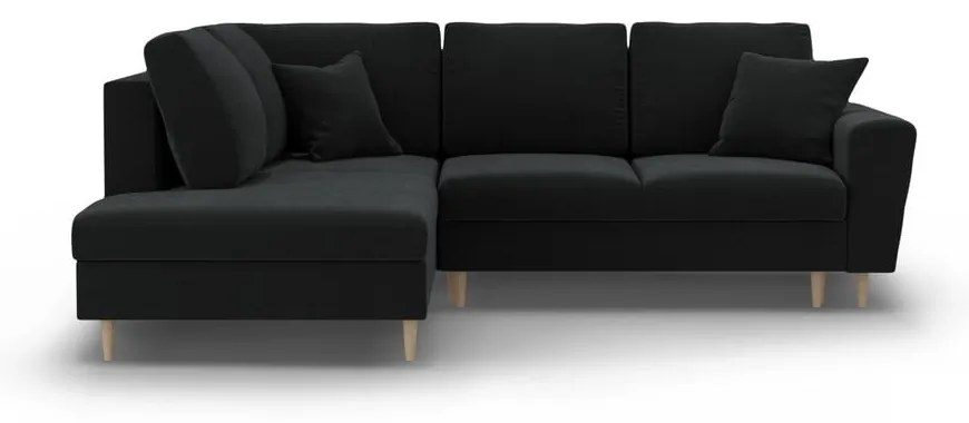 Čierna zamatová rozkladacia/s úložným priestorom rohová pohovka (ľavý roh/do L) Kyoto – Cosmopolitan Design