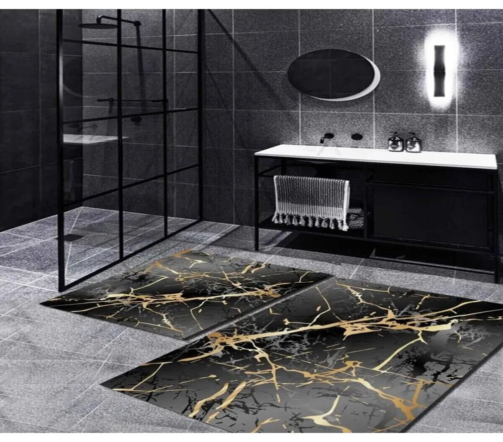 Čierne/v zlatej farbe kúpeľňové predložky v súprave 2 ks 60x100 cm Cracks – Mila Home