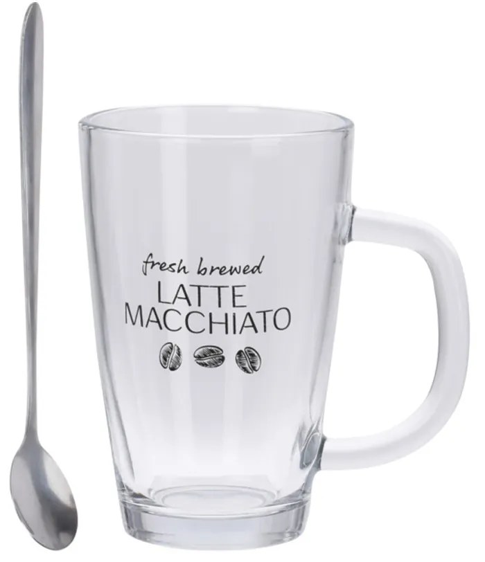 Sklenený hrnček s lyžičkou Latte 300 ml sada 2ks