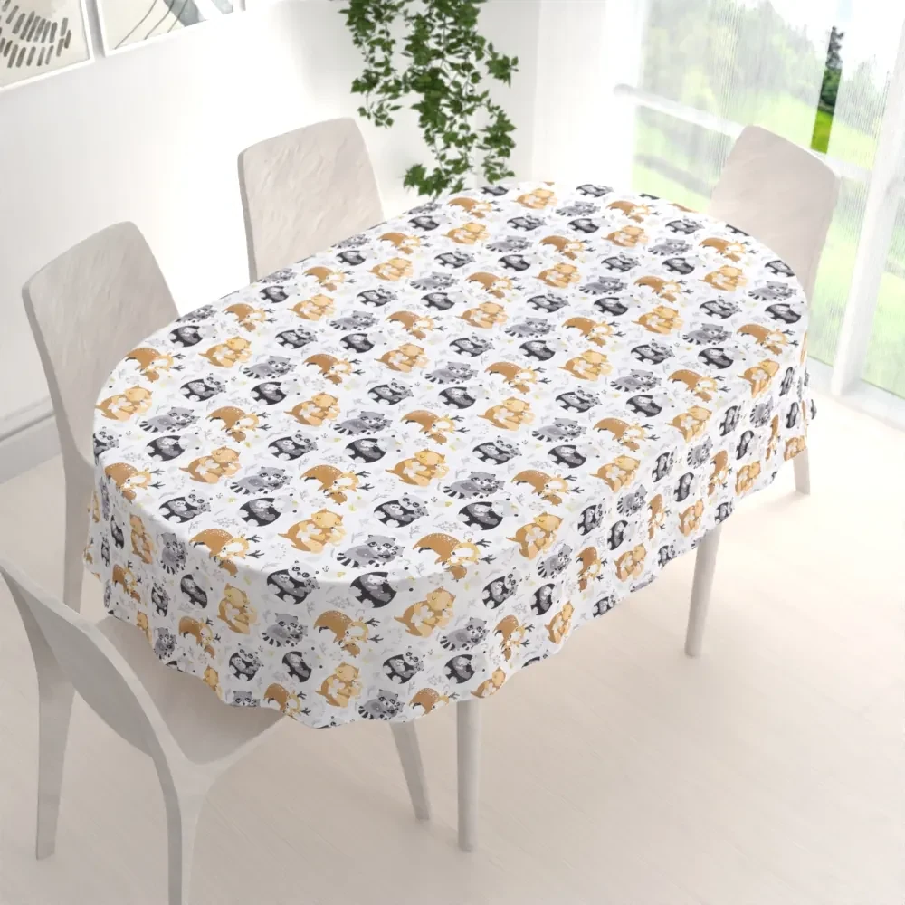 Biante Detský bavlnený oválny obrus Sandra SA-223 Zvieratká s mláďátkami 120x180 cm