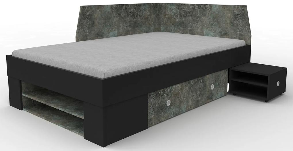 Úložná posteľ so zástenou Junior 120x200 cm, čierna/tmavý betón