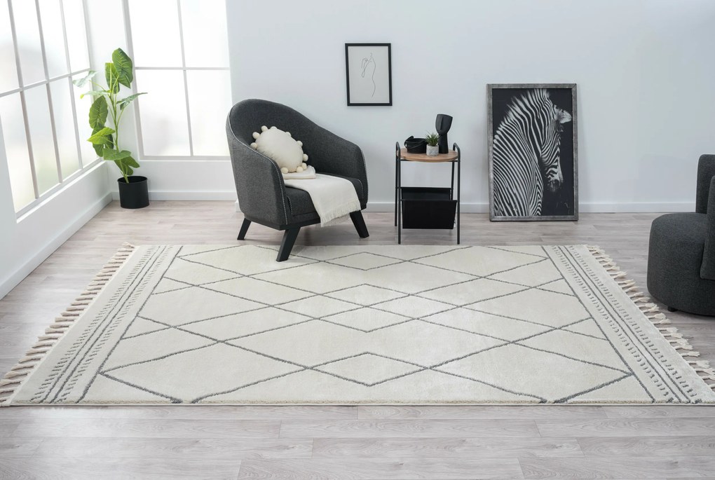Kusový koberec Moroccan Desert weiß/grau, 200x290, čiernobiela, obývacia izba, My Flair
