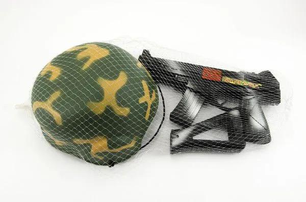 Vojenská sada helma přilba samopal na setrvačník 31cm plast v síťce