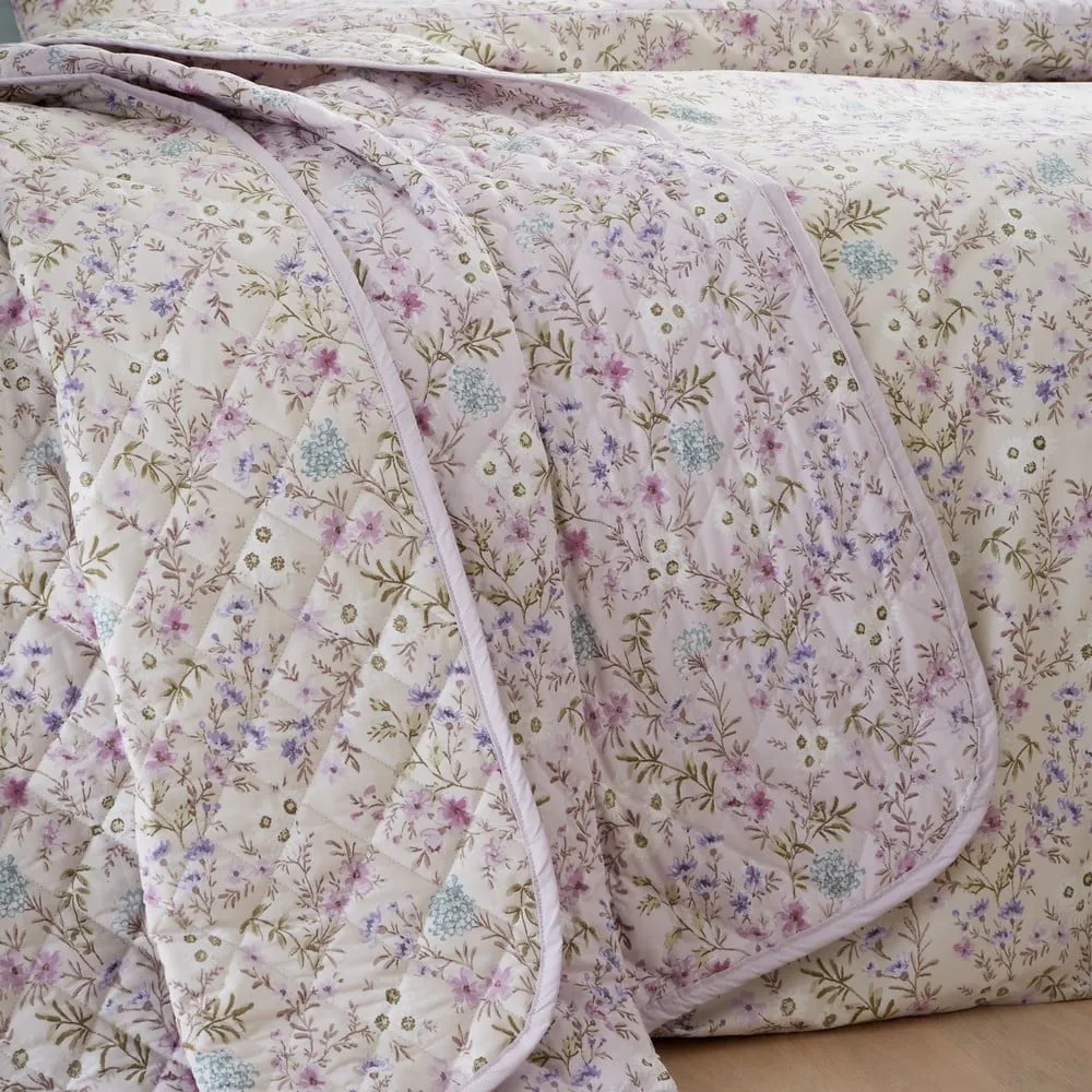 Bavlnený prešívaný pléd v levanduľovej a béžovej farbe 220x230 cm Ditsy Floral – Bianca