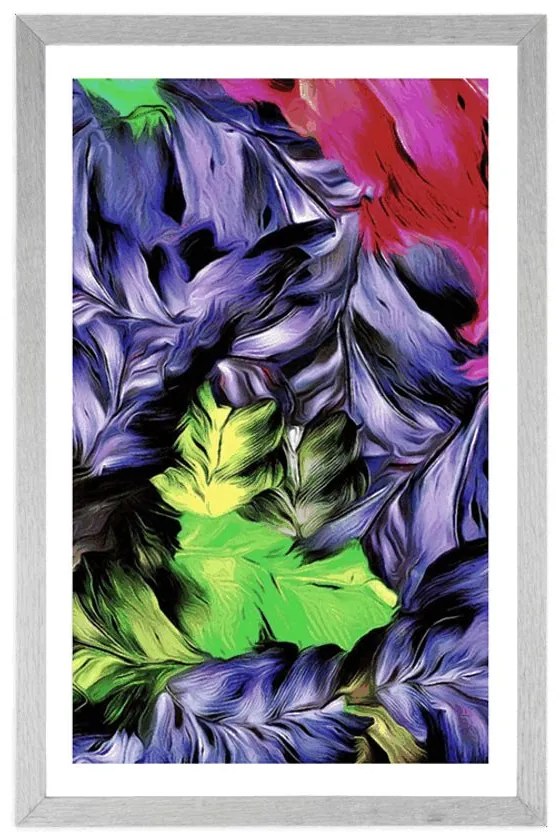Plagát s paspartou retro ťahy kvetov - 30x45 silver