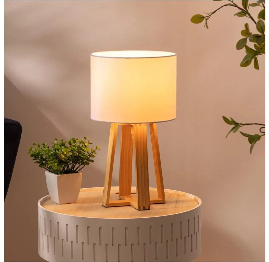Atmosphera - Stolná lampa MOLU 1xE27/25W/230V borovica/biela P6453