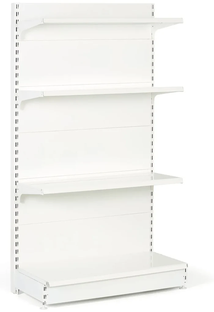 Predajný regál obojstranný, plné steny, 2200 x 1000 x 900 mm, prídavný, biela