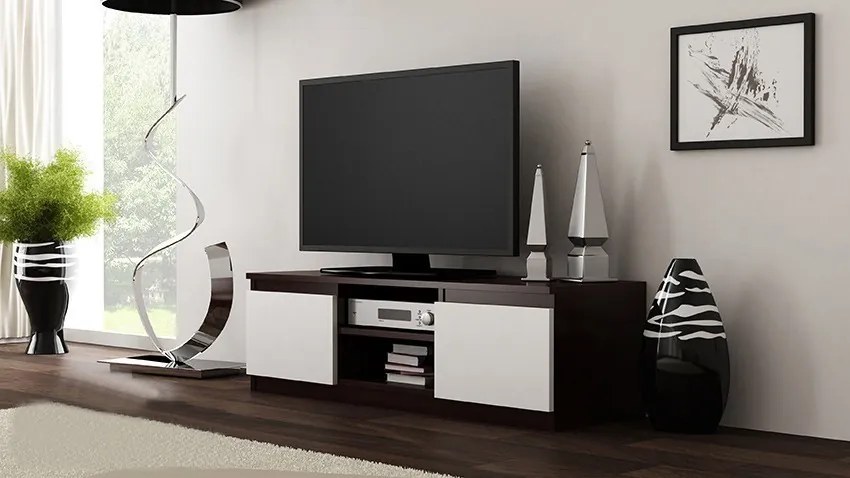 TV stolík RTV LCD 120 tmavohnedý, biely