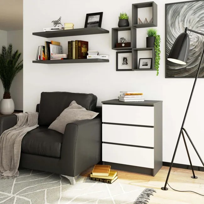 Komoda K60 3SZ CLP grafitová / sivá, biela